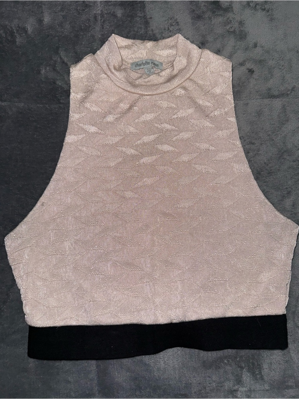 Charlotte Russe Cream Mock Neck Cropped Tank with Black Hem